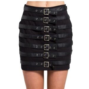 Gothic Black Buckle Strap Skirt